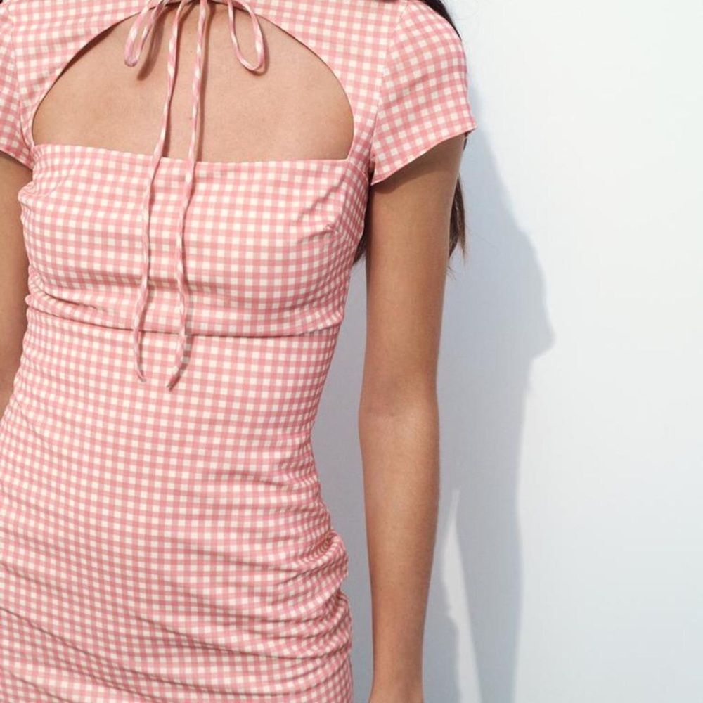 Zara Elegant Pink Gingham Dress with tie size XL